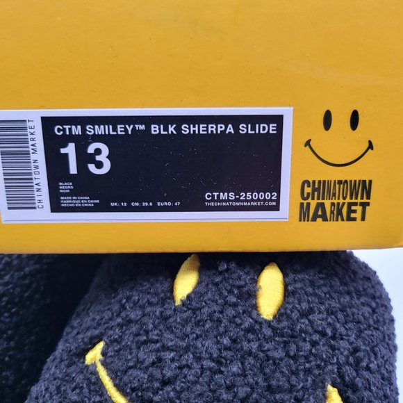 NEW Men's Chinatown Market Sherpa Slides in Black/Yellow - Picture 7 of 9